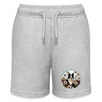 Border Collie im Blumenkreis - Stanley/Stella Teenager Bio-Joggingshorts MINI BOLTER - Grau meliert - Vorne