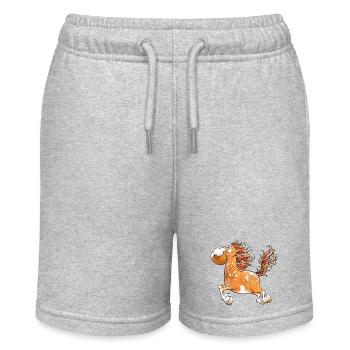 Flottes Pferd I Pferdemotiv Fun - Stanley/Stella Teenager Bio-Joggingshorts MINI BOLTER - Grau meliert - Vorne
