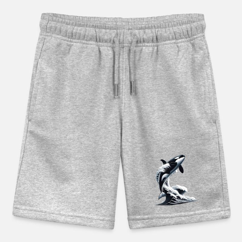 An orca jumping into a wave ocean Stanley/Stella MINI BOLTER Organic Teen Jogging Shorts