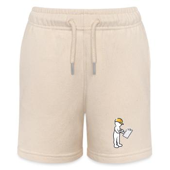 Männchen mit Helm und Checkliste auf Baustelle - Stanley/Stella Teenager Bio-Joggingshorts MINI BOLTER - Natur - Vorne