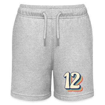 Vintage Retro T-Shirt Nummer 12 zwölf Zwoelf - Stanley/Stella Teenager Bio-Joggingshorts MINI BOLTER - Grau meliert - Vorne