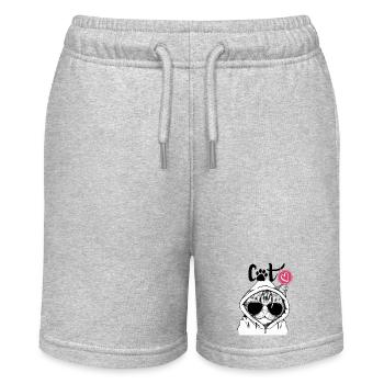 Cat in a hoodie with sunglasses - Stanley/Stella MINI BOLTER Organic Teen Jogging Shorts - heather grey - Front