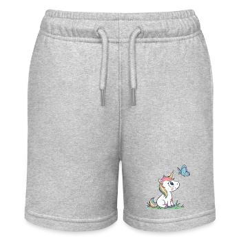 Süßes neugieriges Baby Einhorn und Schmetterling Magazin v01 - Stanley/Stella Teenager Bio-Joggingshorts MINI BOLTER - Grau meliert - Vorne