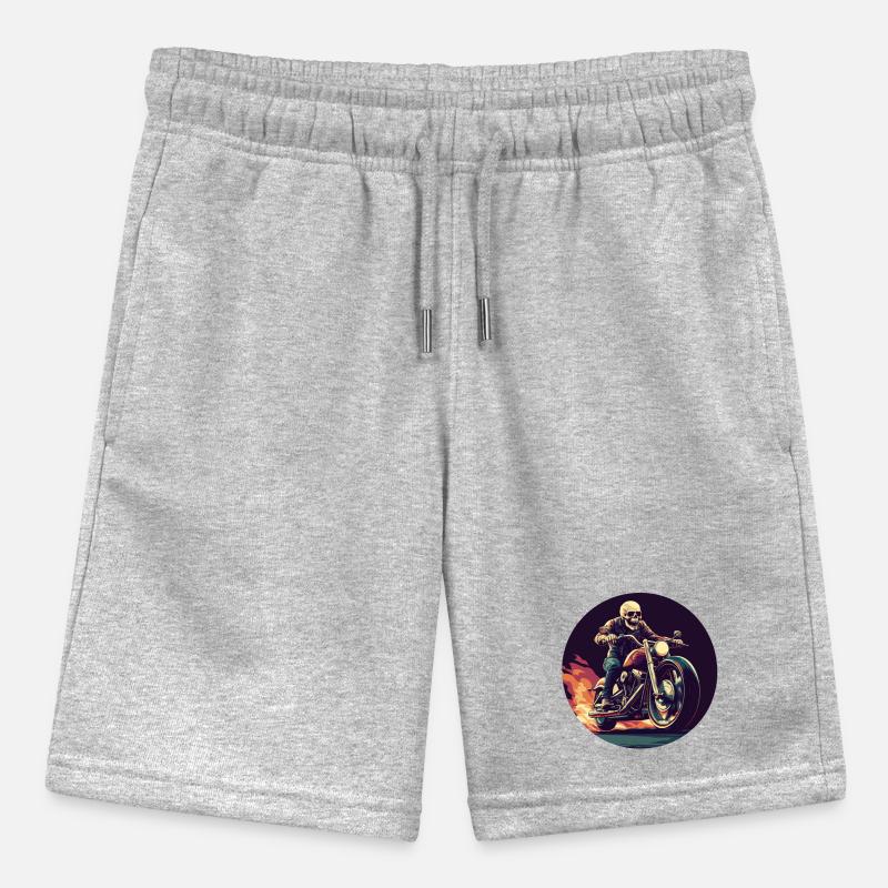 Skeleton on motorcycle flames Stanley/Stella MINI BOLTER Organic Teen Jogging Shorts