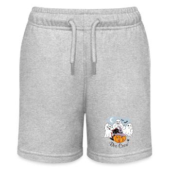 Three funny ghosts, black cat and smiling pumpkin - Stanley/Stella MINI BOLTER Organic Teen Jogging Shorts - heather grey - Front