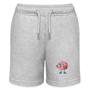 Streber Gehirn mit Buch und Brille - Stanley/Stella Teenager Bio-Joggingshorts MINI BOLTER - Grau meliert - Vorne