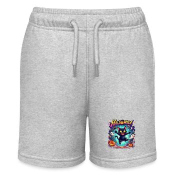 Spooky Paws and Halloween Caws Crazy Halloween Cat - Stanley/Stella Teenager Bio-Joggingshorts MINI BOLTER - Grau meliert - Vorne