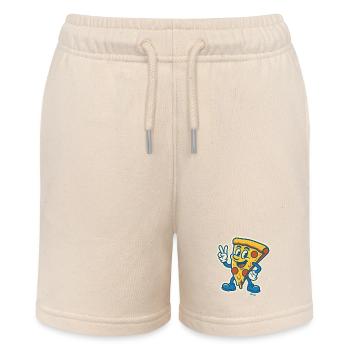 Grinsende Pizza mit Peace-Zeichen - Stanley/Stella Teenager Bio-Joggingshorts MINI BOLTER - Natur - Vorne