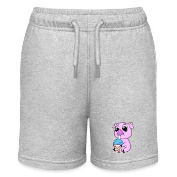 Pork Bubble tea Motif - Stanley/Stella MINI BOLTER Organic Teen Jogging Shorts - heather grey - Front
