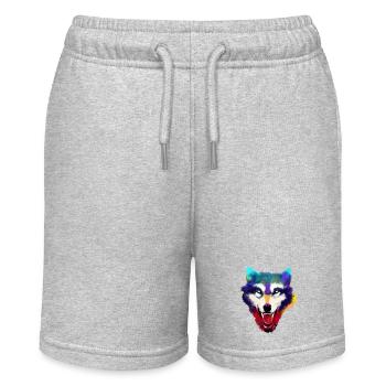 Wolfskopf Bunt Aquarell - Stanley/Stella Teenager Bio-Joggingshorts MINI BOLTER - Grau meliert - Vorne