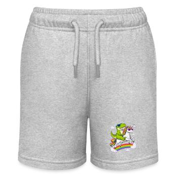 T-Rex Dinosaurier reitet auf Einhorn - Stanley/Stella Teenager Bio-Joggingshorts MINI BOLTER - Grau meliert - Vorne