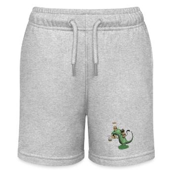 Kawaii Campingkatzen reiten auf Dinosaurier-Shirt - Stanley/Stella Teenager Bio-Joggingshorts MINI BOLTER - Grau meliert - Vorne