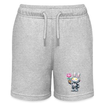 Robo-Bunny with Flower - Stanley/Stella MINI BOLTER Organic Teen Jogging Shorts - heather grey - Front