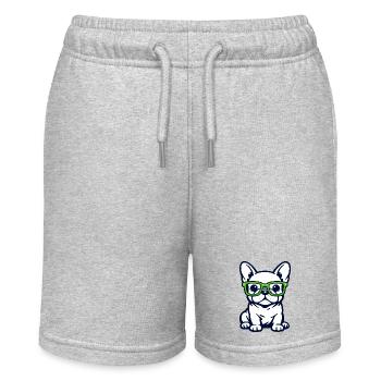 Niedliche französische Bulldoggen-Grafik mit Brille Pop Art - Stanley/Stella Teenager Bio-Joggingshorts MINI BOLTER - Grau meliert - Vorne