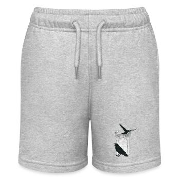 Kolkraben mit Grabstein, Halloween Outfit - Stanley/Stella Teenager Bio-Joggingshorts MINI BOLTER - Grau meliert - Vorne