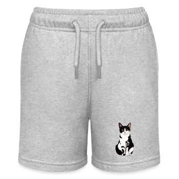 schöne Schwarz Weiß Katze sitzt frontal Grafik - Stanley/Stella Teenager Bio-Joggingshorts MINI BOLTER - Grau meliert - Vorne