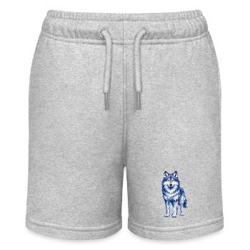 Modernes Polygon-Wolf-Design in Blautönen  - Stanley/Stella Teenager Bio-Joggingshorts MINI BOLTER - Grau meliert - Vorne