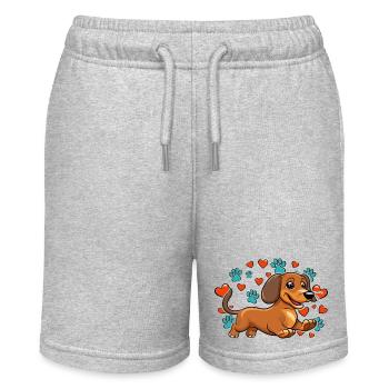 Fröhlicher Dackel Herz-Pfoten - Stanley/Stella Teenager Bio-Joggingshorts MINI BOLTER - Grau meliert - Vorne