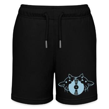 2 DJ Katzen Freunde Team Essen Musik Schallplatte - Stanley/Stella Teenager Bio-Joggingshorts MINI BOLTER - Schwarz - Vorne