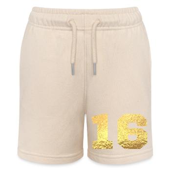 Nummer 16 Gold Glitter - 16-jähriges Jubiläum - Stanley/Stella Teenager Bio-Joggingshorts MINI BOLTER - Natur - Vorne