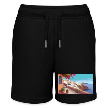 Oia, Santorini, Greece - Pixel Art - Stanley/Stella MINI BOLTER Organic Teen Jogging Shorts - black - Front