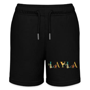 LAYLA Namenskunst mit Blumen bestickt - Stanley/Stella Teenager Bio-Joggingshorts MINI BOLTER - Schwarz - Vorne