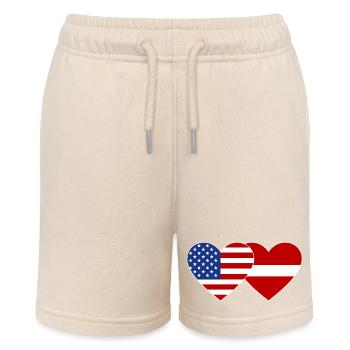 USA Latvia Flag Heart - Stanley/Stella MINI BOLTER Organic Teen Jogging Shorts - soft Ecru - Front
