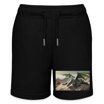 Ein realistischer majestätischer grüner Drache legt - Stanley/Stella Teenager Bio-Joggingshorts MINI BOLTER - Schwarz - Vorne