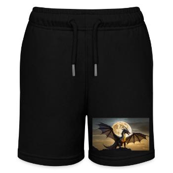 Ein realistischer majestätischer dunkler Drache posiert auf dem Mond - Stanley/Stella Teenager Bio-Joggingshorts MINI BOLTER - Schwarz - Vorne