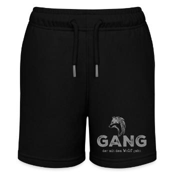 Wolfgang. Strong wolf motifs with lettering - Stanley/Stella MINI BOLTER Organic Teen Jogging Shorts - black - Front