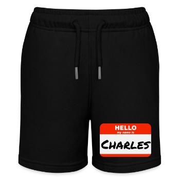 Hello My Name Is Charles Label Name Tag - Stanley/Stella MINI BOLTER Organic Teen Jogging Shorts - black - Front