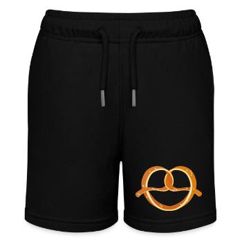 schwungvoll geformter Brezel mit grobem Salz - Stanley/Stella Teenager Bio-Joggingshorts MINI BOLTER - Schwarz - Vorne