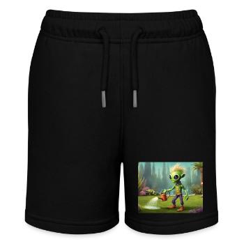 cute little green retro vintage alien everyday - Stanley/Stella MINI BOLTER Organic Teen Jogging Shorts - black - Front