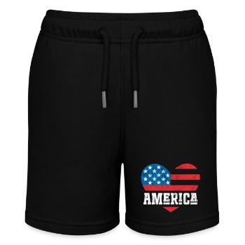 Amerika Flagge Herz - Stanley/Stella Teenager Bio-Joggingshorts MINI BOLTER - Schwarz - Vorne