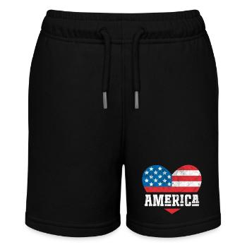 Amerika Flagge Herz - Stanley/Stella Teenager Bio-Joggingshorts MINI BOLTER - Schwarz - Vorne