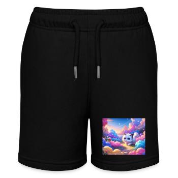 A cute anime cat in a colorful cloud garden - Stanley/Stella MINI BOLTER Organic Teen Jogging Shorts - black - Front