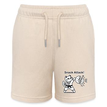 Karate-Katze, die einen Keks schlägt - Snack Attack Design - Stanley/Stella Teenager Bio-Joggingshorts MINI BOLTER - Natur - Vorne