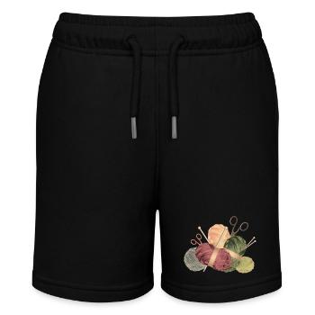 Wollknäuel & Stricknadeln mit Scheren - Stanley/Stella Teenager Bio-Joggingshorts MINI BOLTER - Schwarz - Vorne