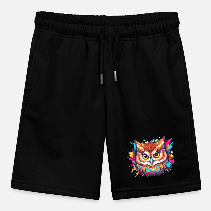 Farbenfrohe Eule aus einem Farbklecks, Comic-Art Stanley/Stella Teenager Bio-Joggingshorts MINI BOLTER