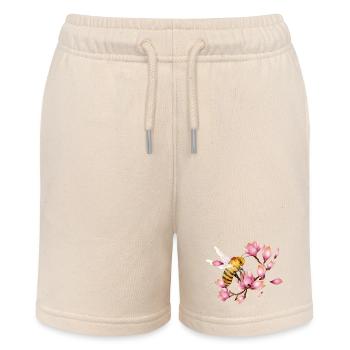 fliegende Biene mit Magnolien von Hand gezeichnet - Stanley/Stella Teenager Bio-Joggingshorts MINI BOLTER - Natur - Vorne