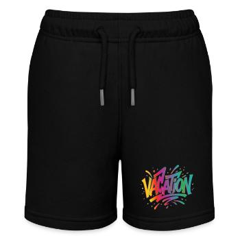 VACATION Schriftzug –Buntes Graffiti im Sommerstil - Stanley/Stella Teenager Bio-Joggingshorts MINI BOLTER - Schwarz - Vorne