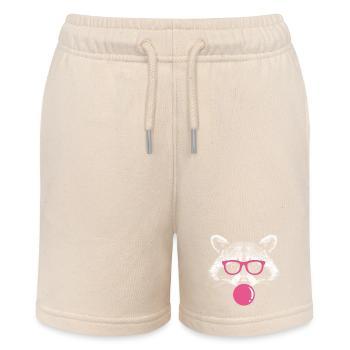 Raccoon Blows Bubblegum - Cute Bubblegum Raccoon - Stanley/Stella MINI BOLTER Organic Teen Jogging Shorts - soft Ecru - Front