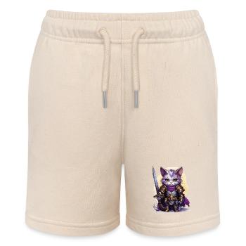 Katze in Ritter Ausrüstung mit Langschwert, AI Gen - Stanley/Stella Teenager Bio-Joggingshorts MINI BOLTER - Natur - Vorne