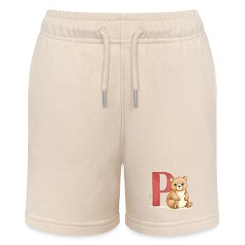 Bear with letter P - Stanley/Stella MINI BOLTER Organic Teen Jogging Shorts - soft Ecru - Front
