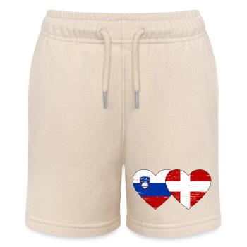 Slovenia Denmark Flag Heart used - Stanley/Stella MINI BOLTER Organic Teen Jogging Shorts - soft Ecru - Front
