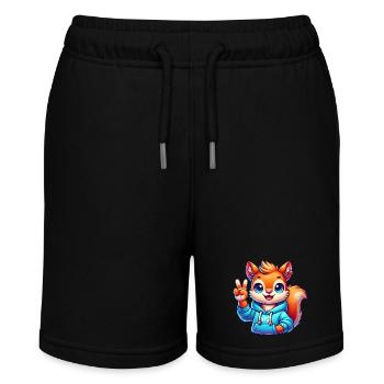 Peaceful Cartoon Squirrel in Hoodie - Stanley/Stella MINI BOLTER Organic Teen Jogging Shorts - black - Front