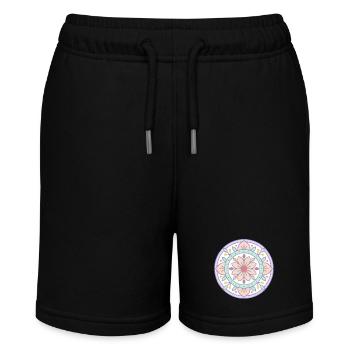 Mandala mit Risographie-Effekt - Stanley/Stella Teenager Bio-Joggingshorts MINI BOLTER - Schwarz - Vorne