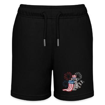 Patriotisches Waschbär-Feuerwerk - Stanley/Stella Teenager Bio-Joggingshorts MINI BOLTER - Schwarz - Vorne