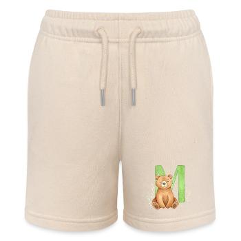 Bärchen vor grünem M – Aquarellstil - Stanley/Stella Teenager Bio-Joggingshorts MINI BOLTER - Natur - Vorne