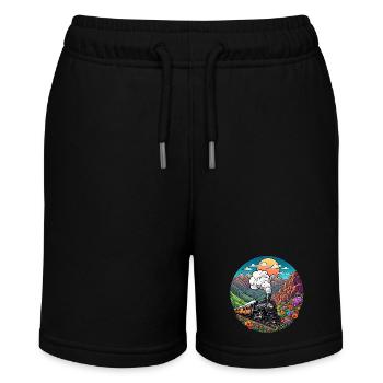 Nostalgischer Eisenbahnzug qualmender Lokomotive - Stanley/Stella Teenager Bio-Joggingshorts MINI BOLTER - Schwarz - Vorne